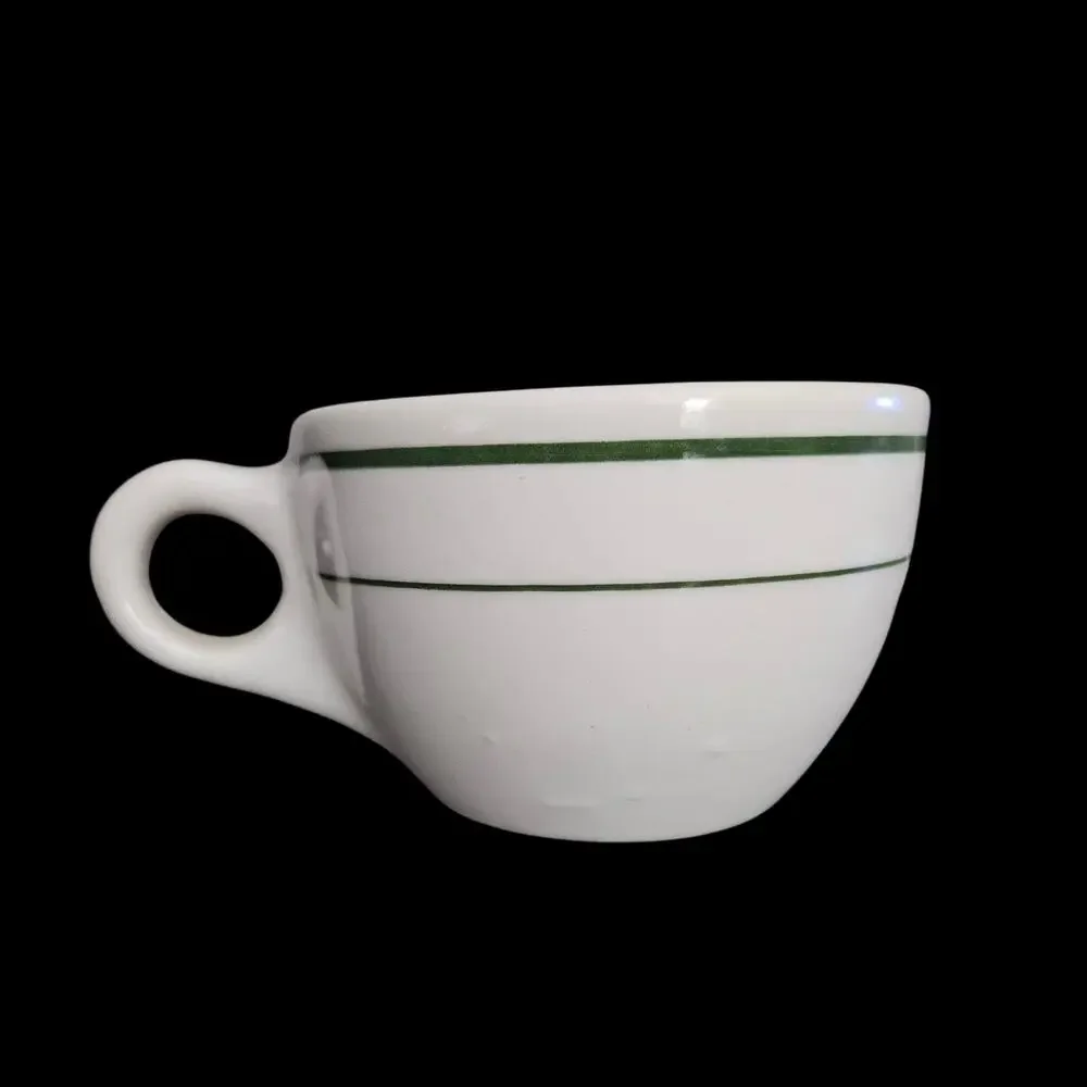 Buffalo China Green Stripe Restaurant Ware Coffee Cups Set of 4 White 3.25